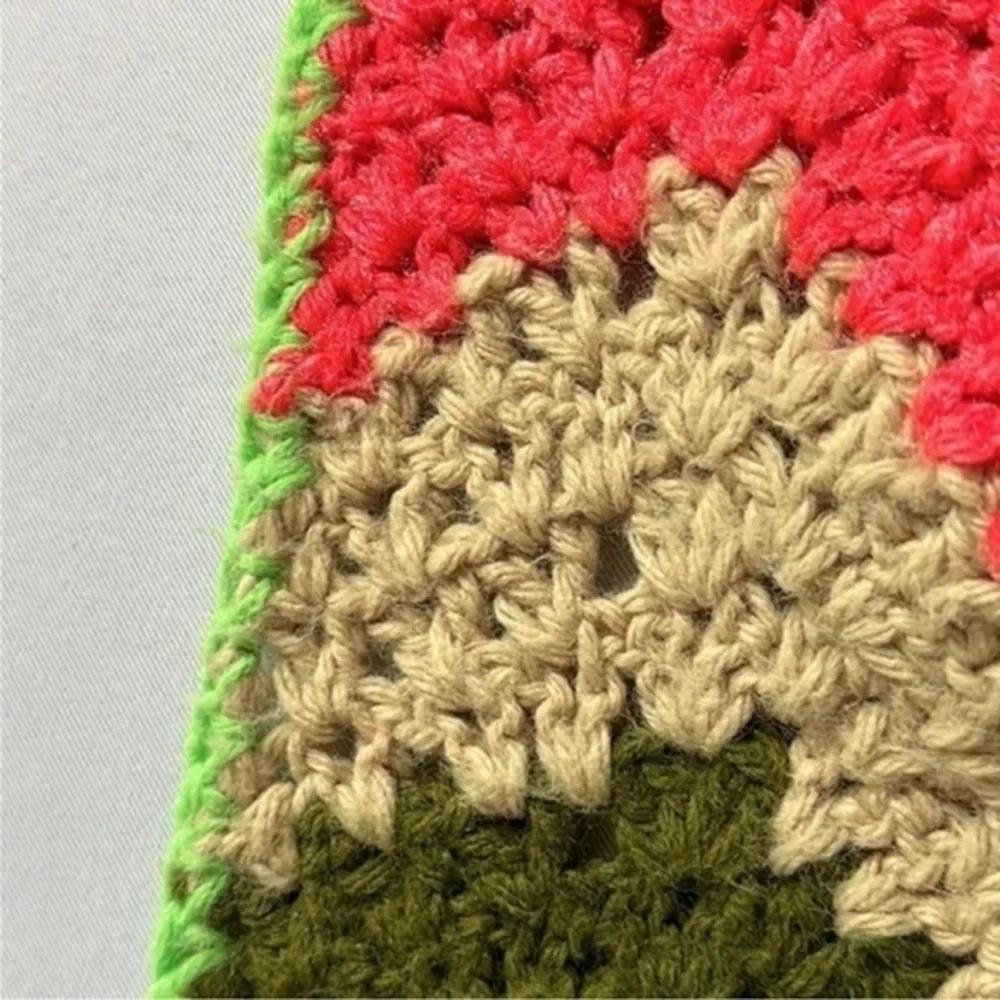 Retro Multi-Color Greens Pinks & Red Zig Zag Afghan Blanket Throw Crochet Afghan